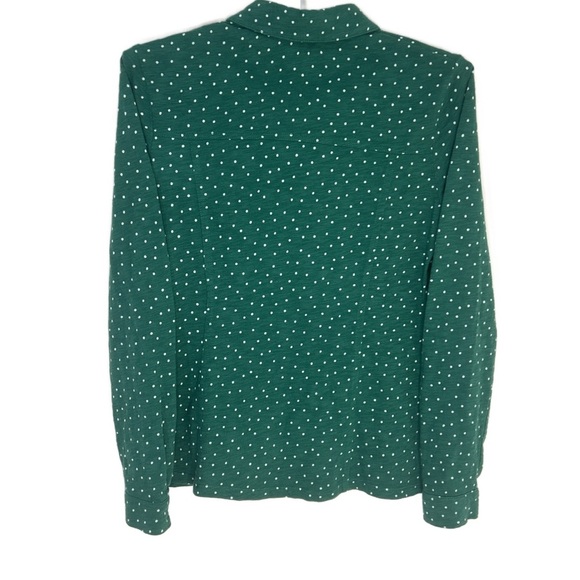 BODEN Tara Jersey Button Down Collared Shirt Green Polka Dot Size 2 Petite - Picture 2 of 12